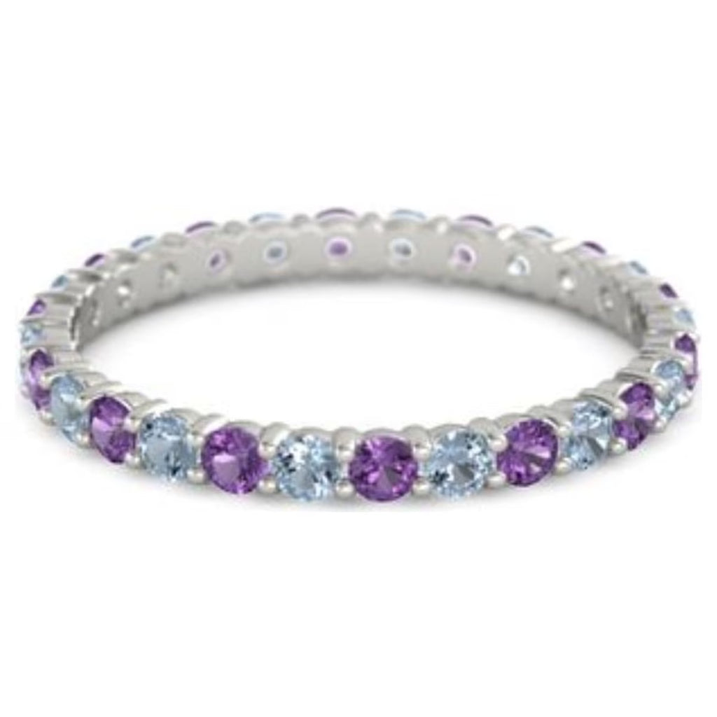 Amethyst Blue Topaz Round Eternity 925 Sterling Silver Stackable Ring C284