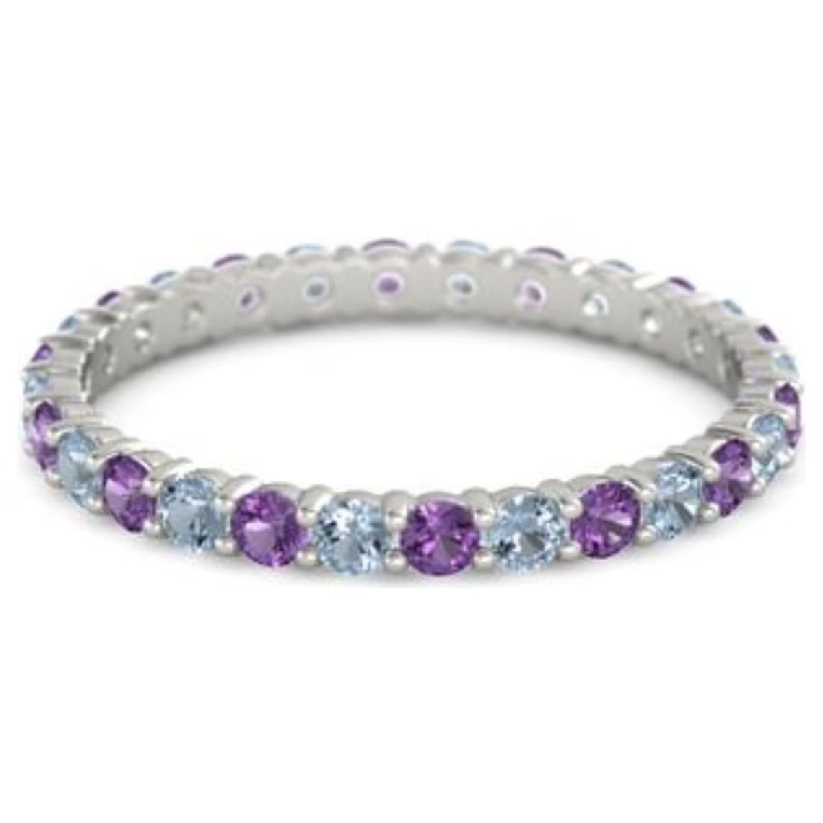 Amethyst Blue Topaz Round Eternity 925 Sterling Silver Stackable Ring C284