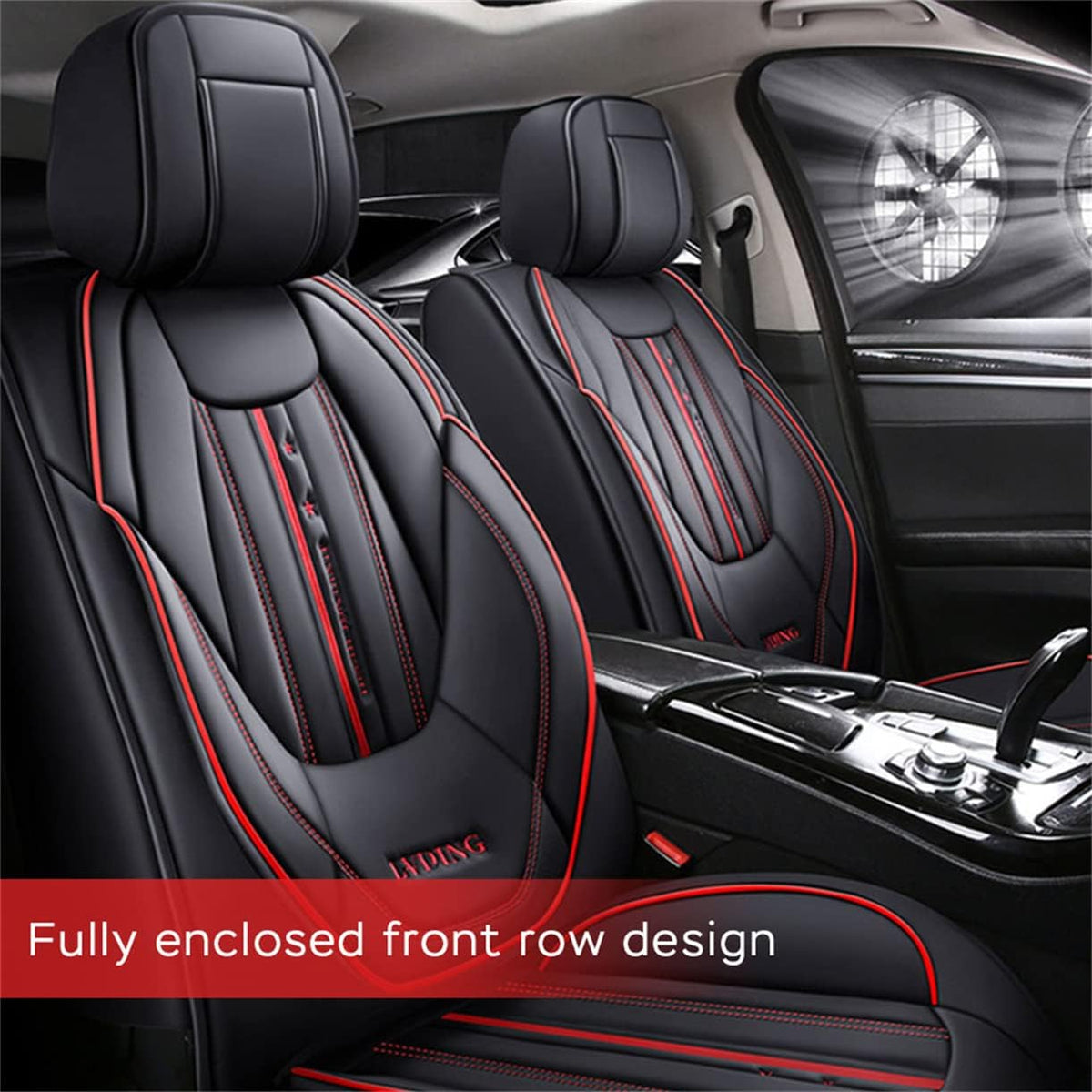 Waterproof PU Leather Car Seat Covers for Front and Rear Seats, Black G8457