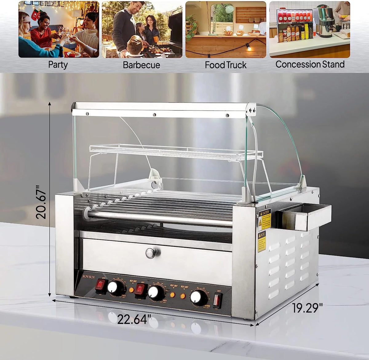 2000W 11 Rollers Hot Dog Roller Grill Cooker Machine with Bun Warmer U1313