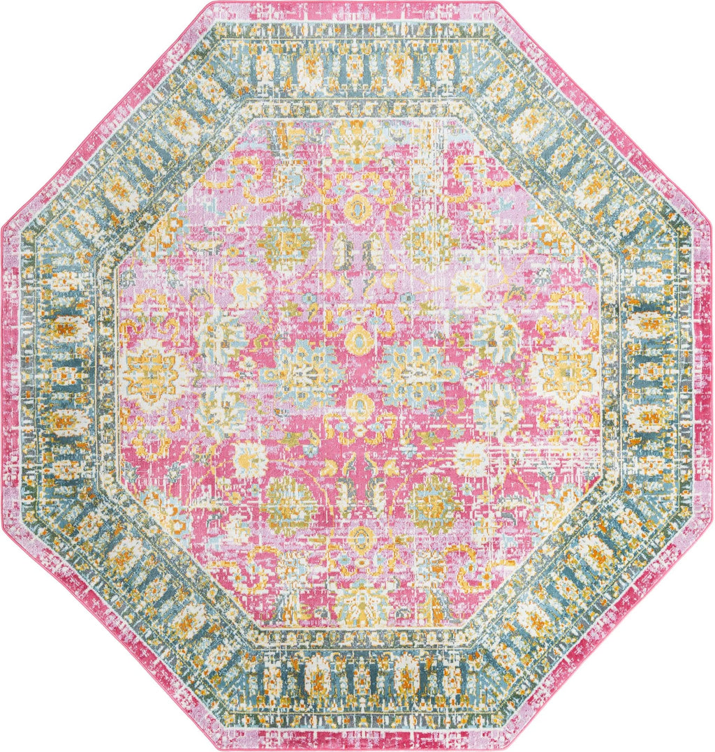 Octagon Pink Transitional Floral Rug M790