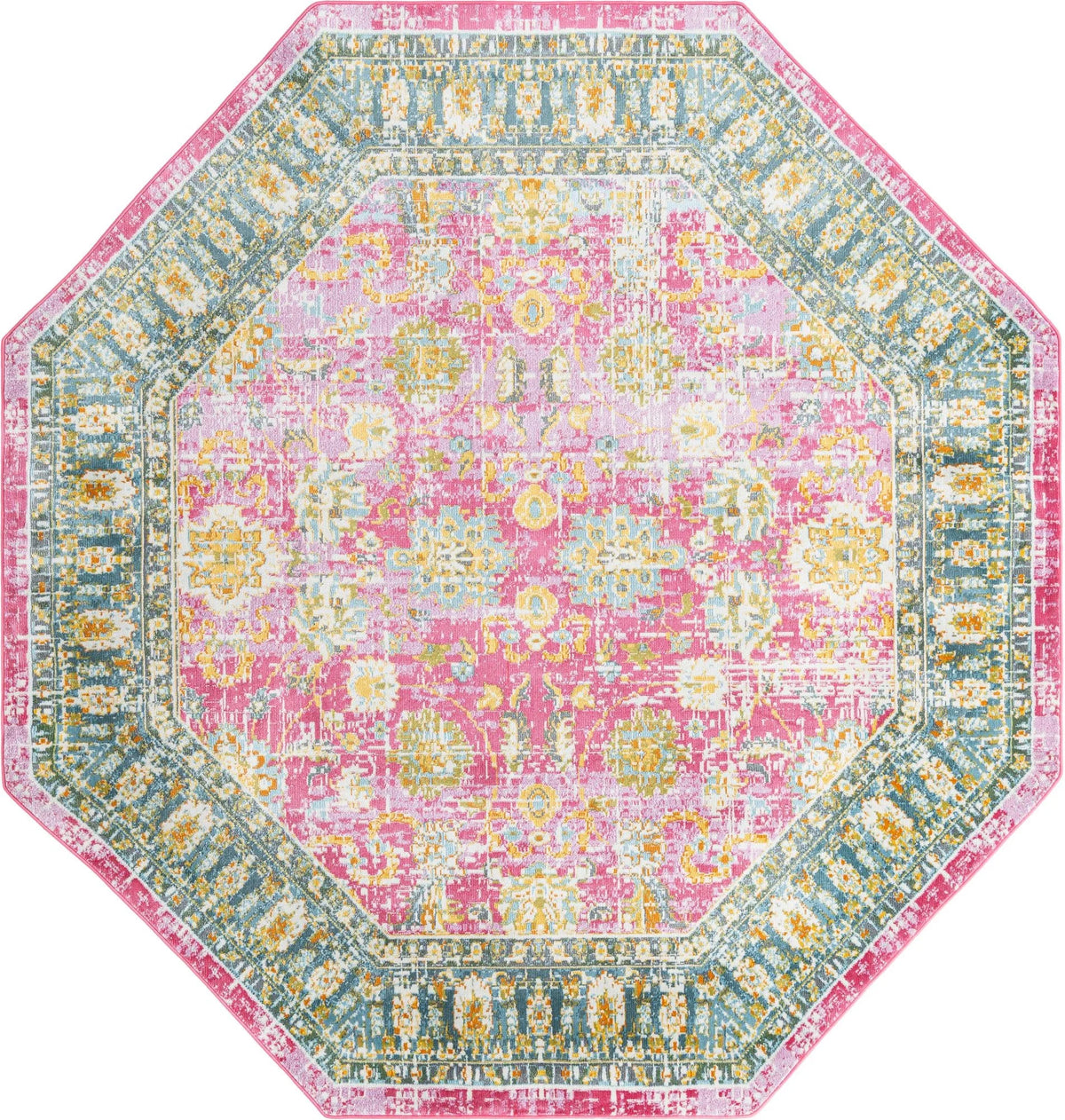 Octagon Pink Transitional Floral Rug M790