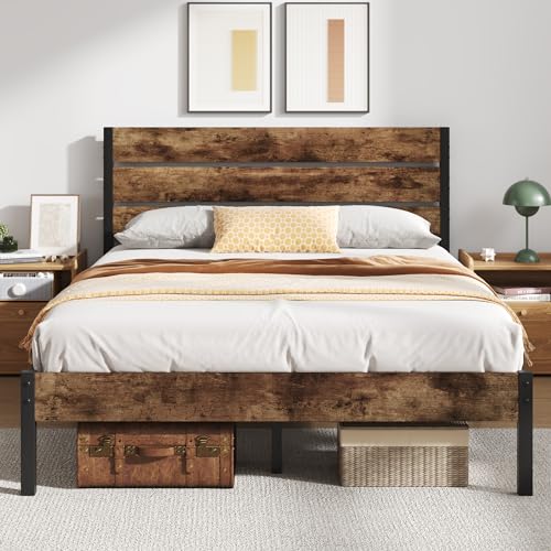 Rustic Brown Metal Full Bed Frame with Headboard and Footboard M22899
