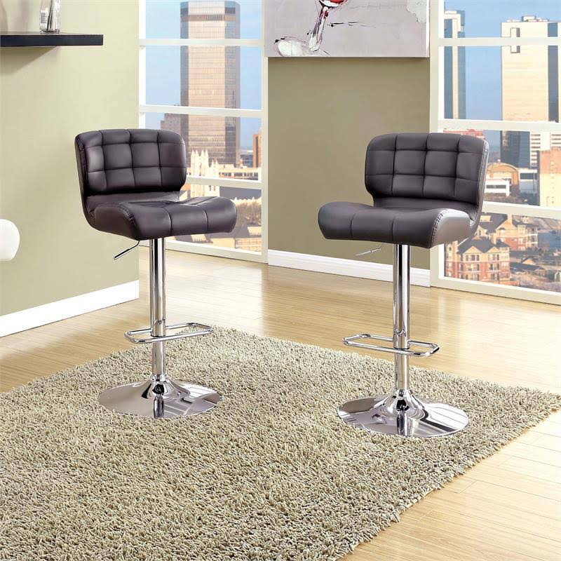 Gray Faux Leather Adjustable Barstool Set of 2 N581656