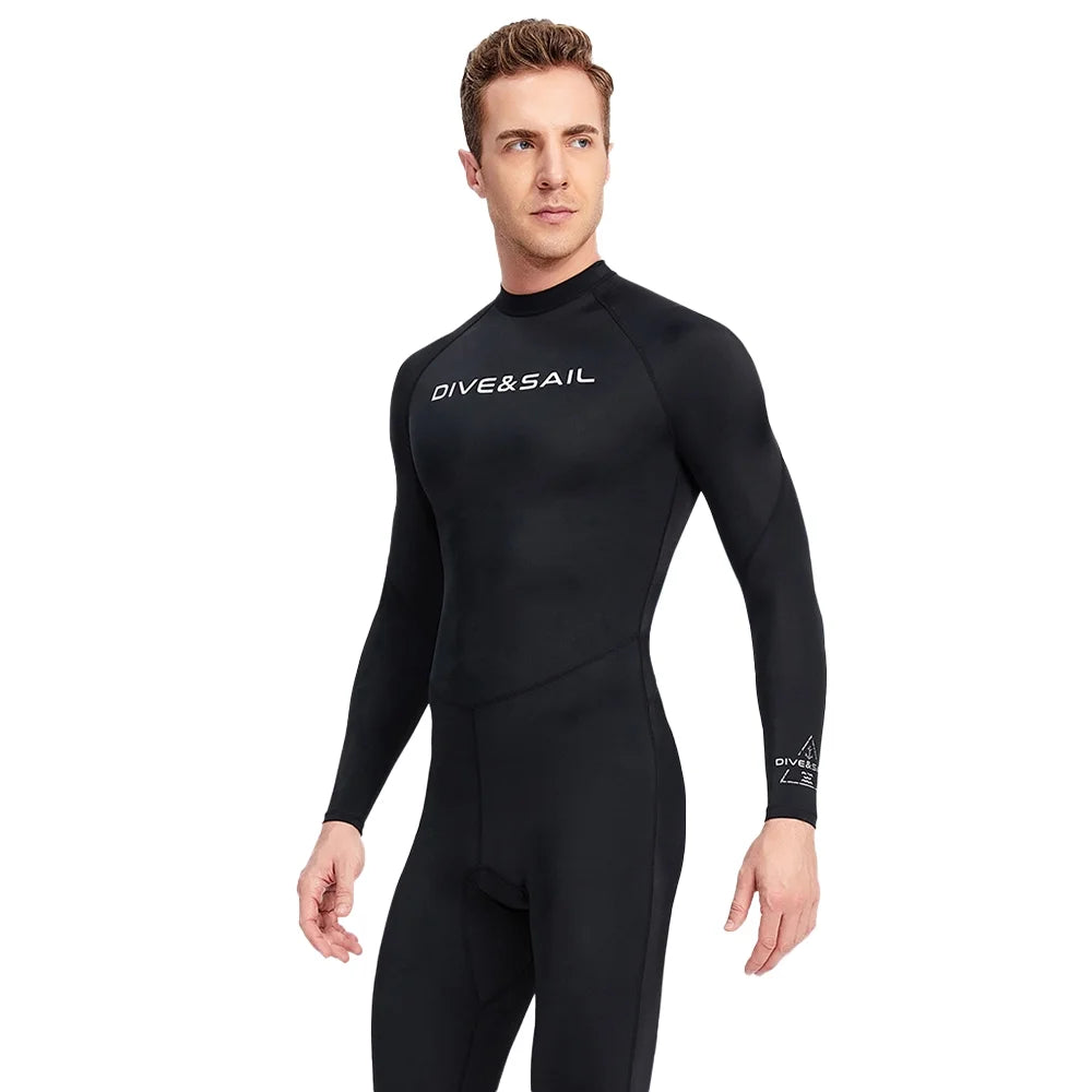 Men One Piece Swimsuit with Back Zipper Quick Dry Long Sleeve Surf Suit E289