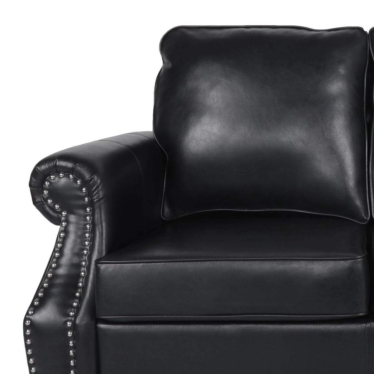 Midnight Black and Dark Brown Faux Leather Loveseat with Nailhead Trim T82967