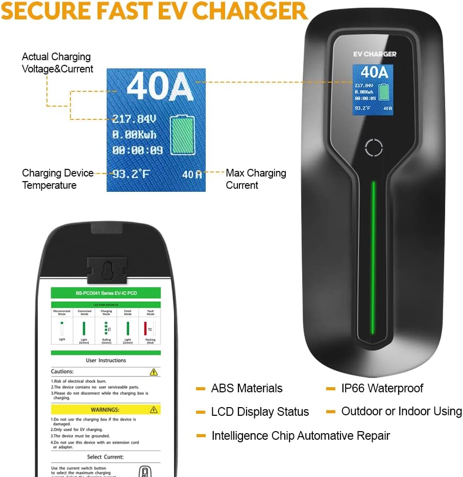 Level 2 EV Charger 40 Amp with NEMA 6-50 Plug 20 feet Cord 240V J1772 Portable Charging Cable R714