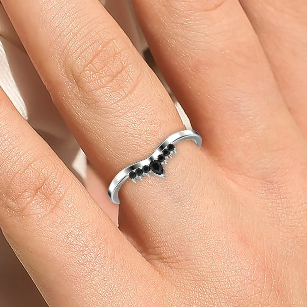 0.12ct Black Diamond Moissanite Ring 10k White Gold Wedding Band J2220
