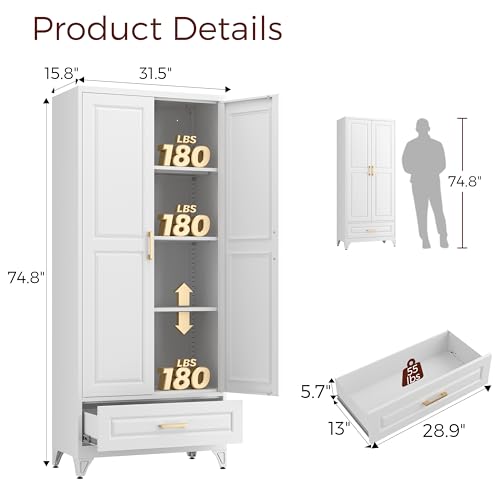 White 4 Adjustable Shelves Metal Pantry Cabinet C623922