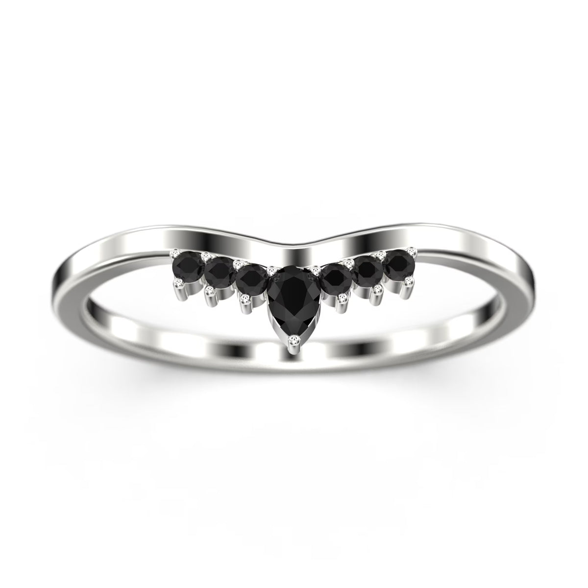 0.12ct Black Diamond Moissanite Ring 10k White Gold Wedding Band J2220