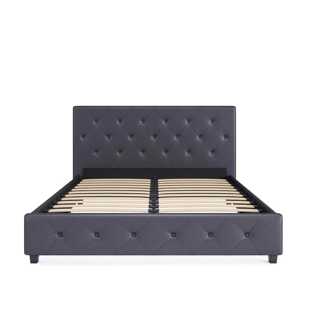 Queen Gray Faux Leather Upholstered Platform Bed N277059