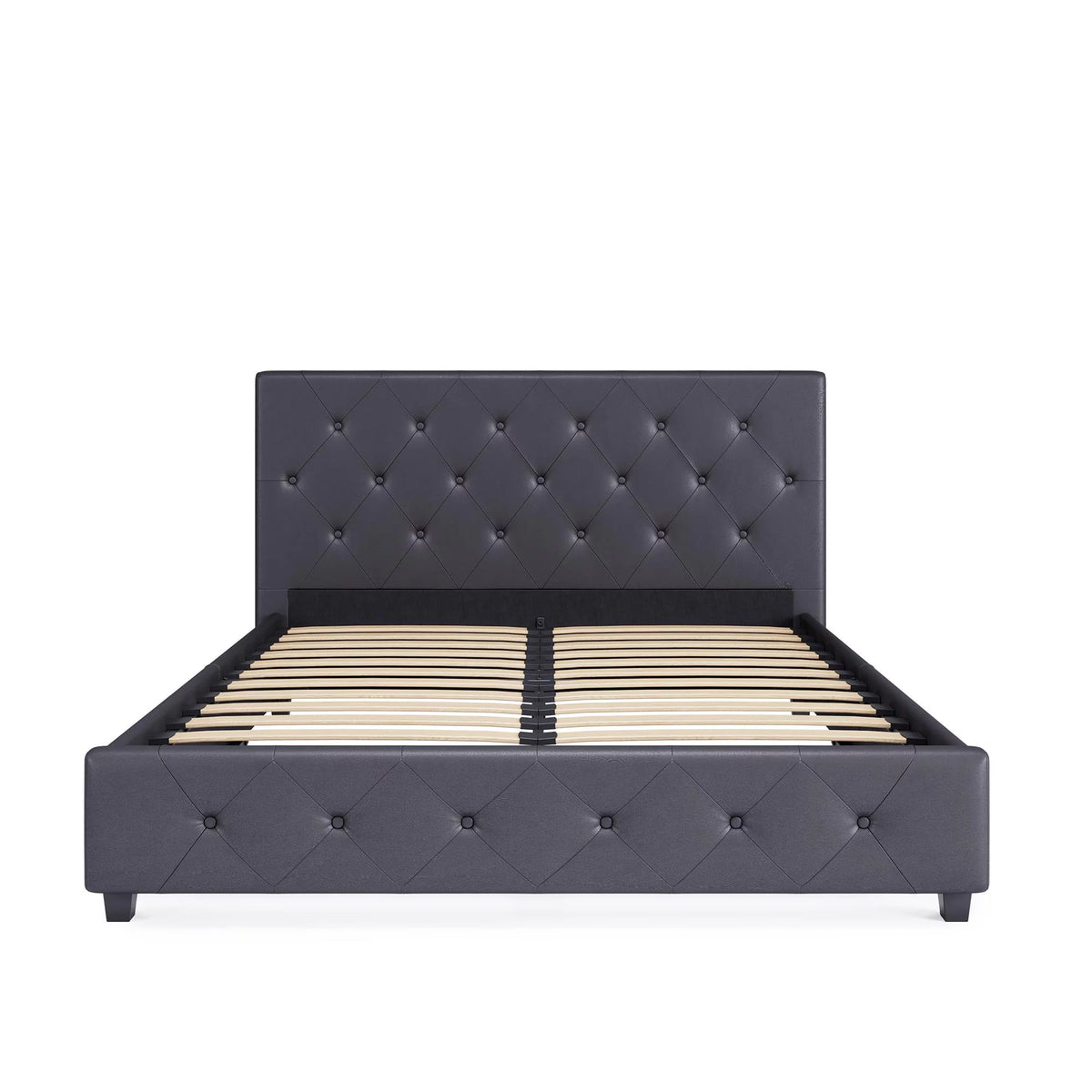 Queen Gray Faux Leather Upholstered Platform Bed N277059