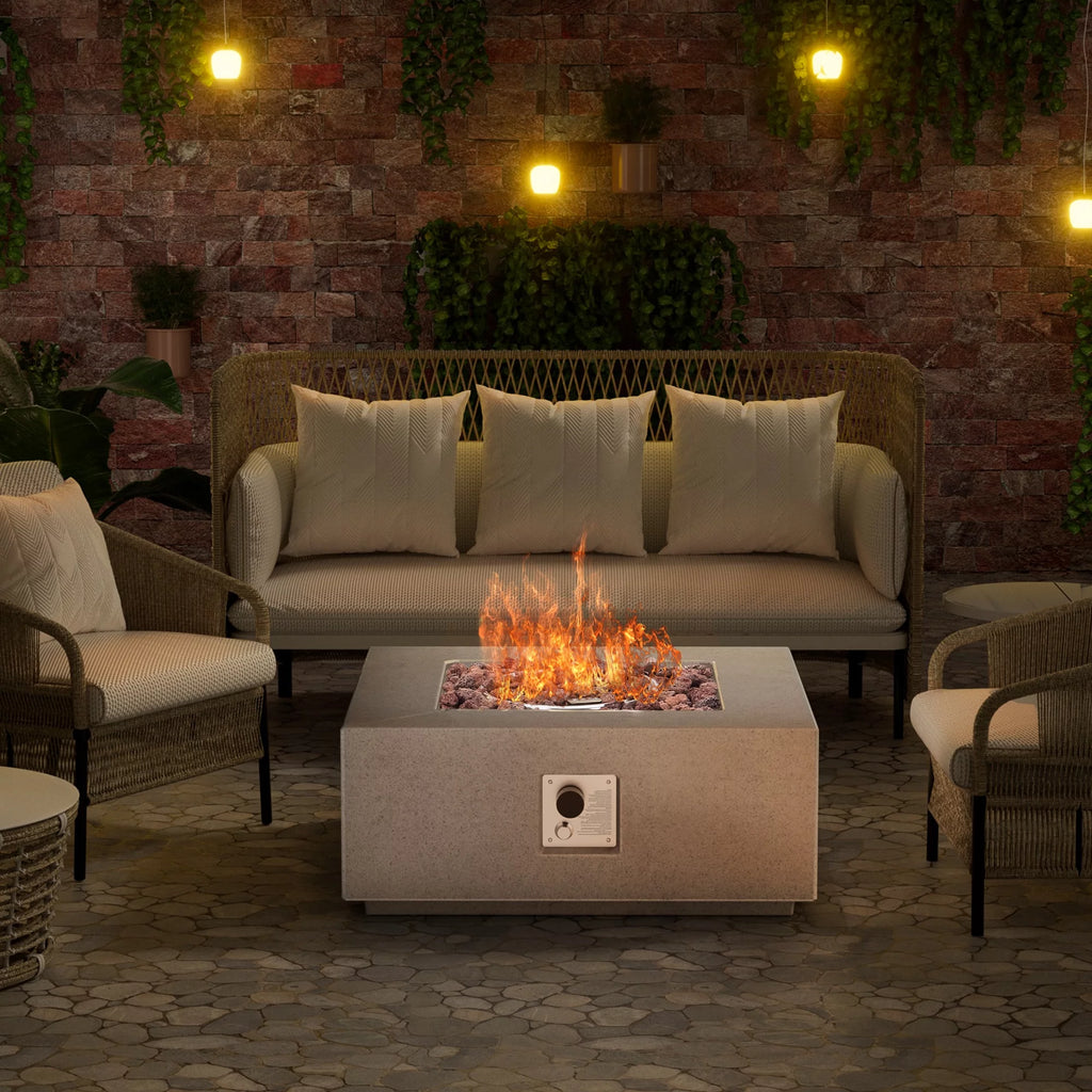 Outdoor Propane Fire Pit 50,000 BTU 35-inch Square Concrete Fire Table U659890