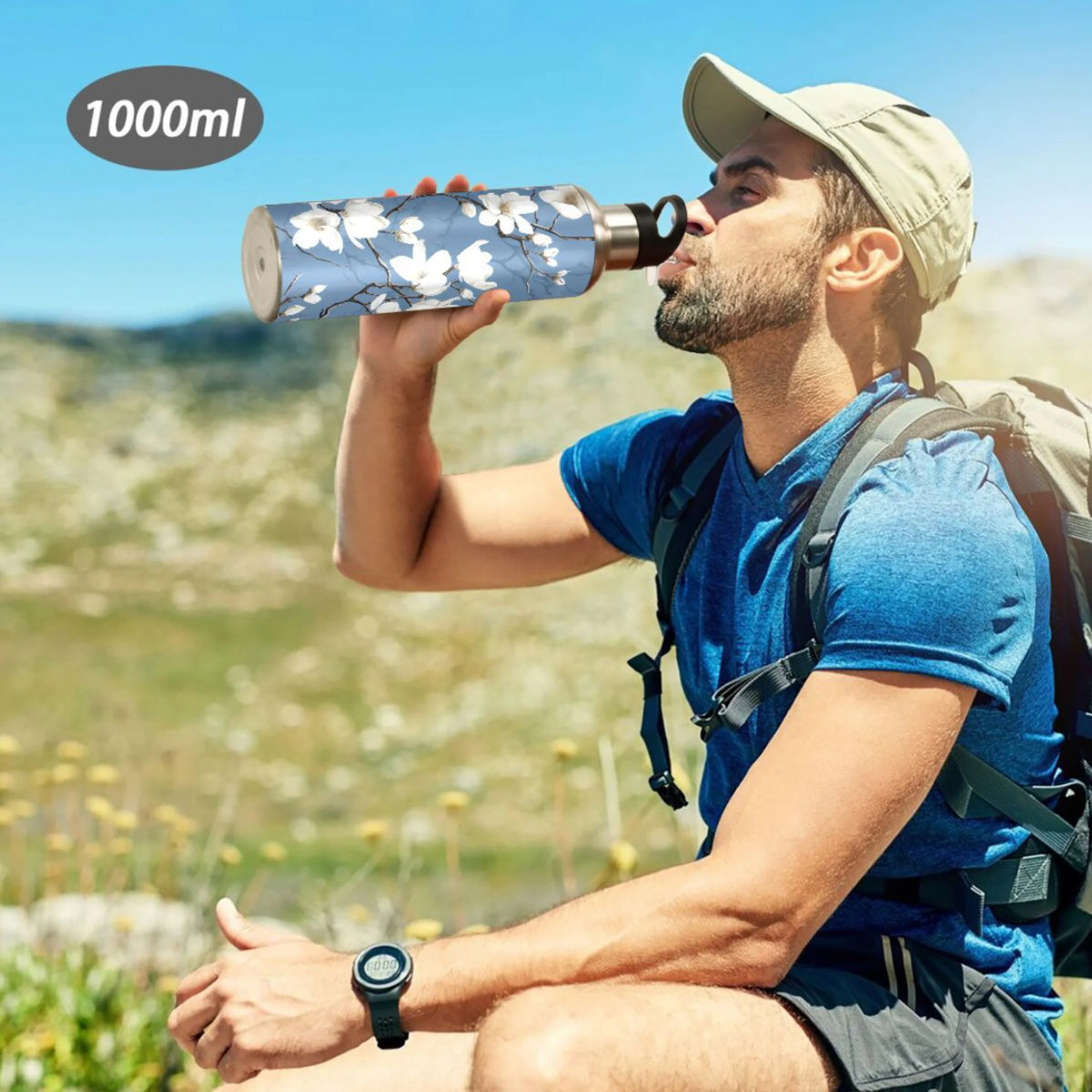 Blue Stainless Steel Insulated Water Bottle with Straw Lid K245535