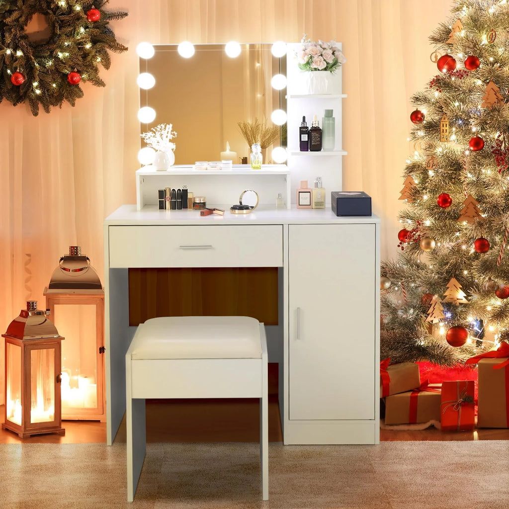 Black Vanity Set with Lighted Mirror and Stool D788