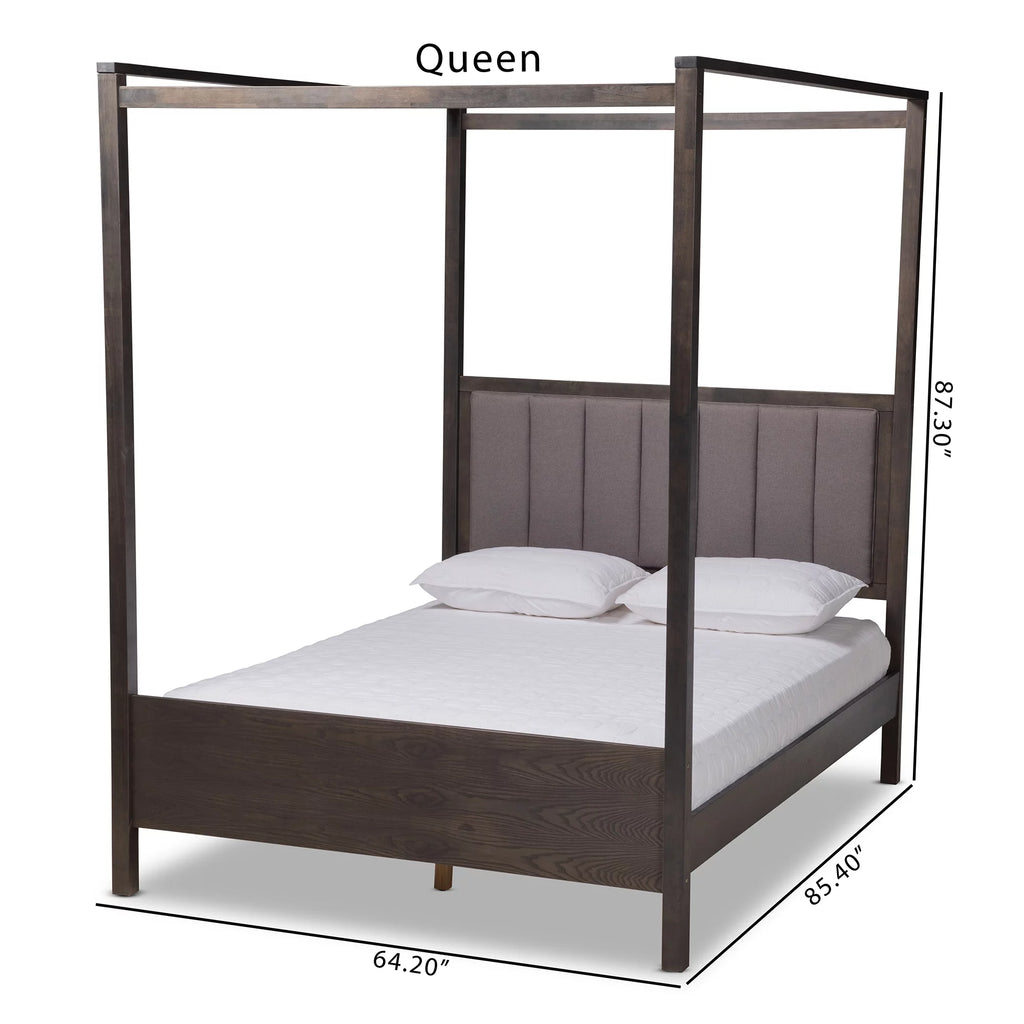 Grey Fabric Upholstered Queen Size Platform Canopy Bed D5661