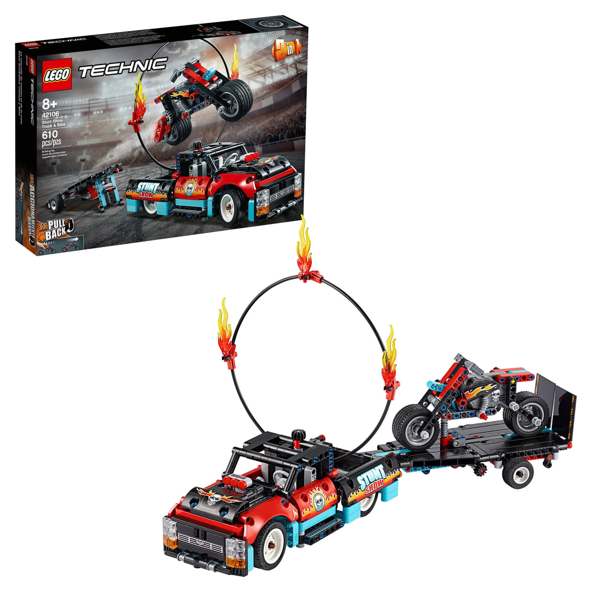 Stunt Show Truck & Bike 610 pieces Building Kit L36397