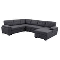 Dark Gray 5-Seat Fabric Sleeper Sectional Sofa with Storage U314166