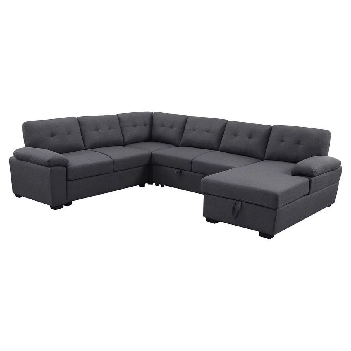 Dark Gray 5-Seat Fabric Sleeper Sectional Sofa with Storage U314166
